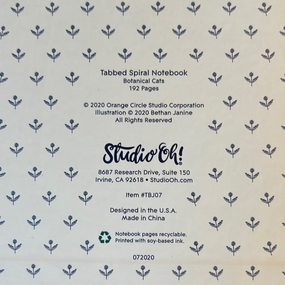 ring-bound notebook w/tab sections & pocket-“Botanical Cats”-NWT-4 available - Picture 6 of 7